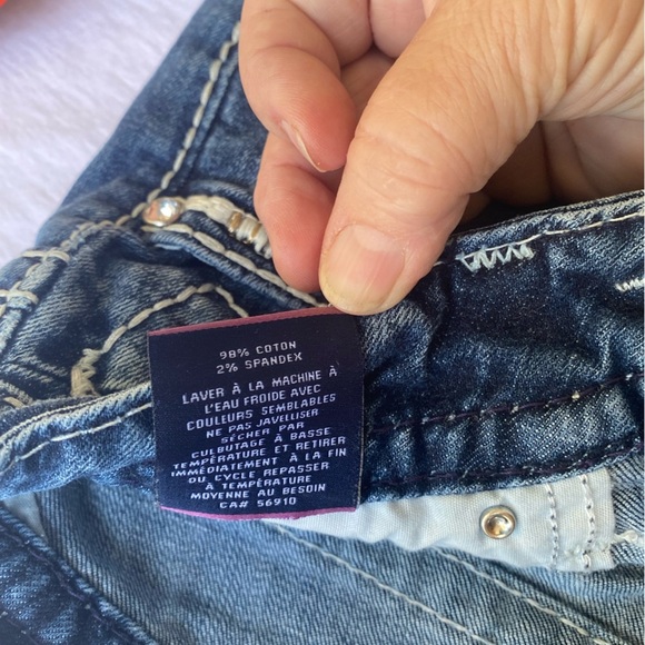 Dublin Style Jean Shorts Frayed Embellished Detailed Jr 3/4 Mid Blue Mid Rise - Picture 6 of 14